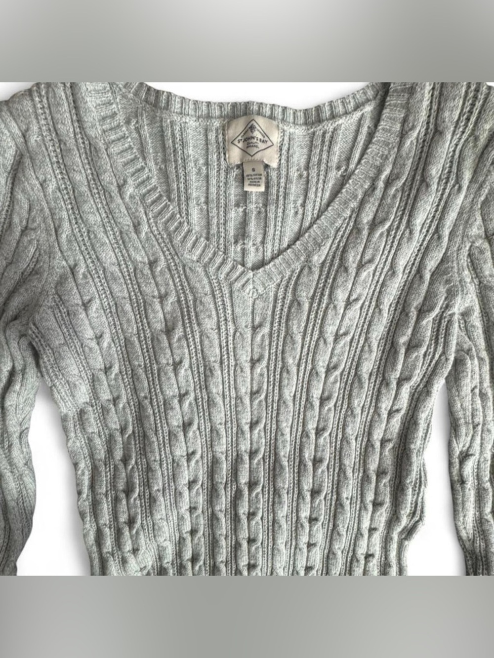 St. John's Bay Gray Cable Knit V-Neck Sweater